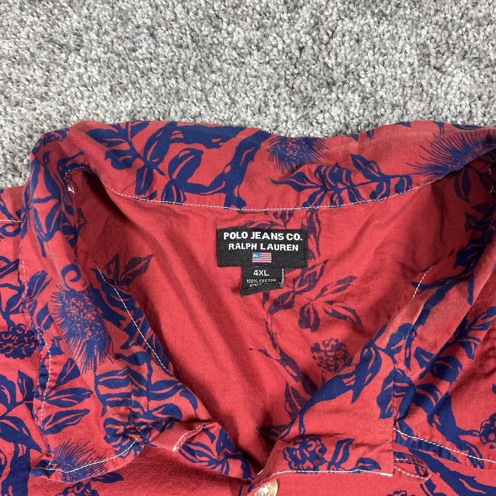 Vintage Polo Jeans Co Ralph Lauren Hawaiian Shirt Mens 4XL Red Loop Collar Beach